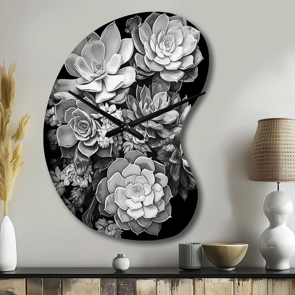 Grey Black Succulent Resilience - Asymmetric Metal Wall Clock