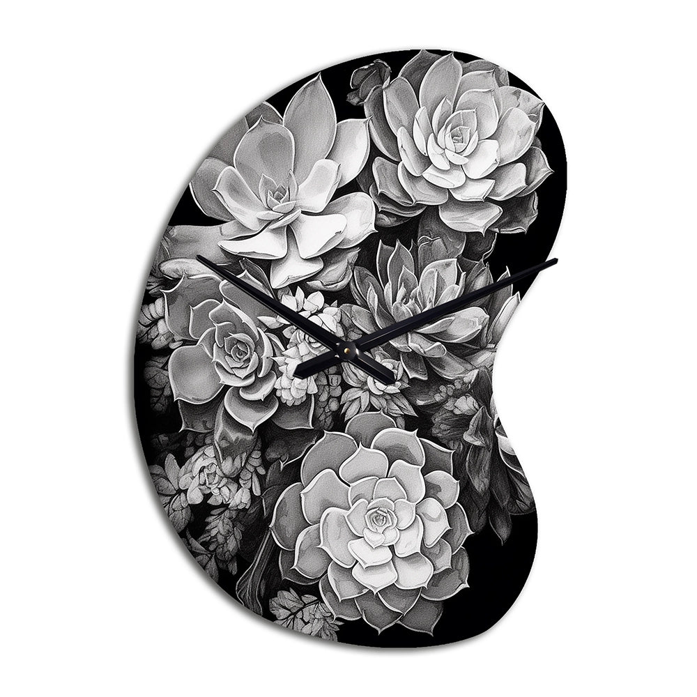 Grey Black Succulent Resilience - Asymmetric Metal Wall Clock