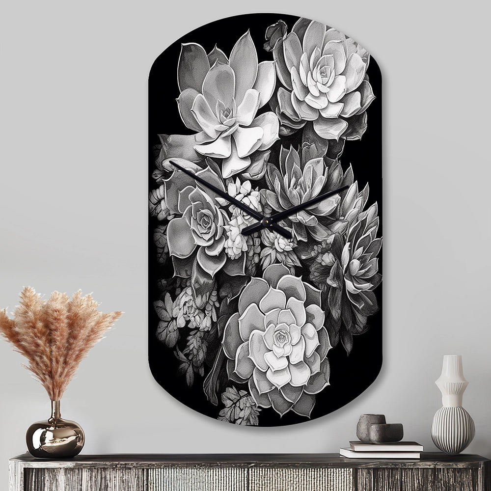 Grey Black Succulent Resilience - Asymmetric Metal Wall Clock