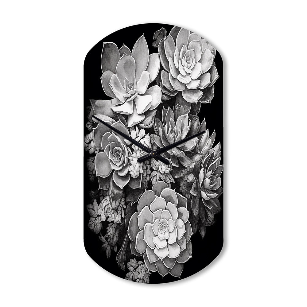 Grey Black Succulent Resilience - Asymmetric Metal Wall Clock