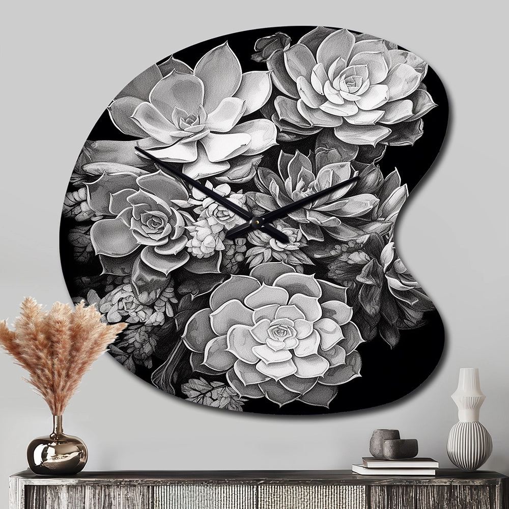 Grey Black Succulent Resilience - Asymmetric Metal Wall Clock