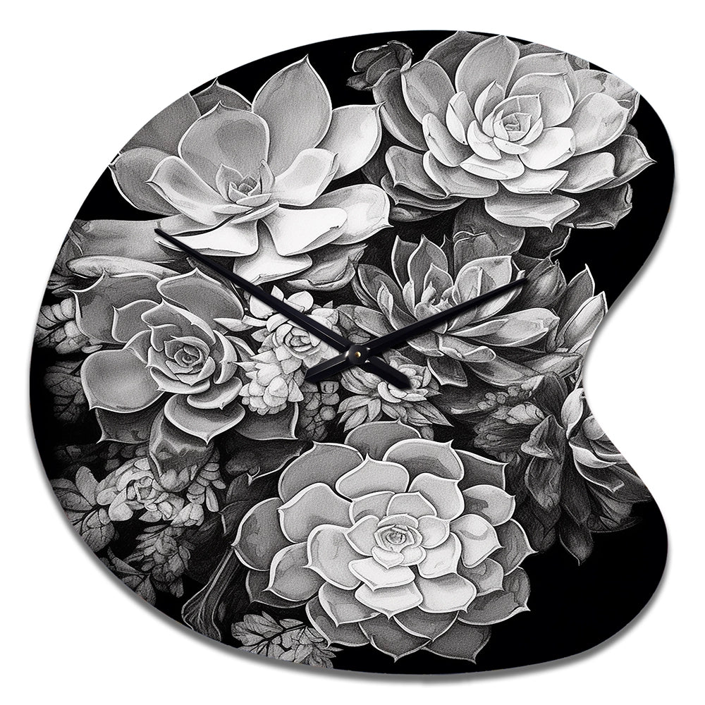Grey Black Succulent Resilience - Asymmetric Metal Wall Clock
