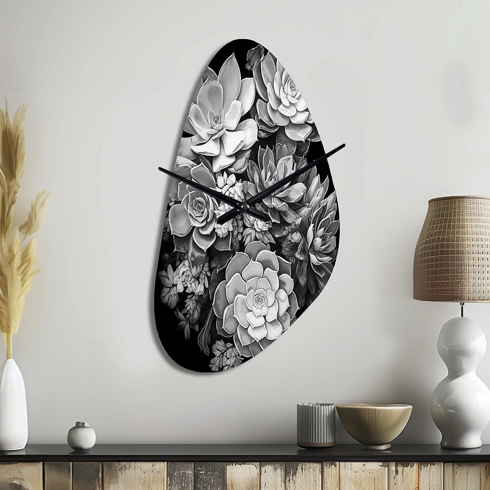 Grey Black Succulent Resilience - Asymmetric Metal Wall Clock