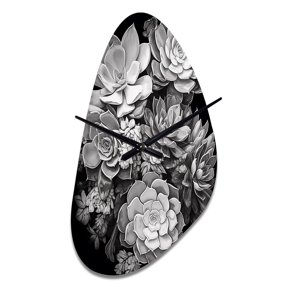 Grey Black Succulent Resilience - Asymmetric Metal Wall Clock