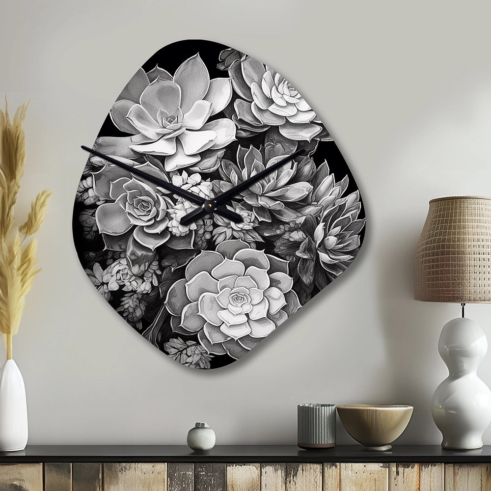 Grey Black Succulent Resilience - Asymmetric Metal Wall Clock