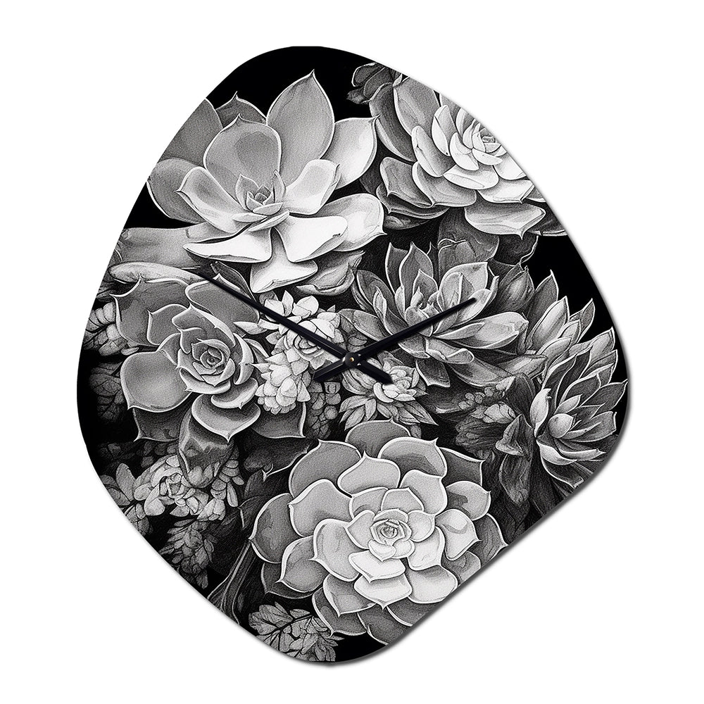 Grey Black Succulent Resilience - Asymmetric Metal Wall Clock