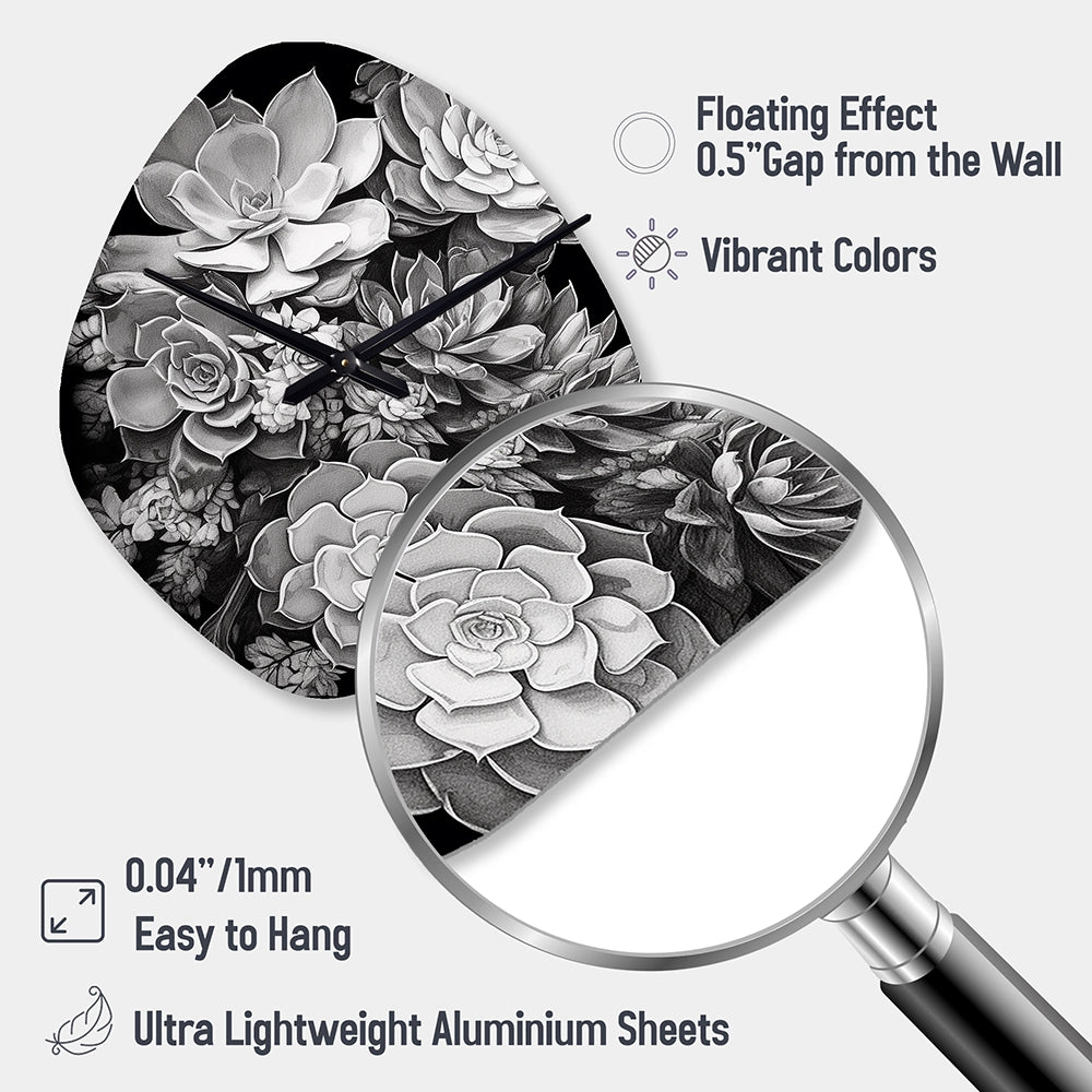 Grey Black Succulent Resilience - Asymmetric Metal Wall Clock