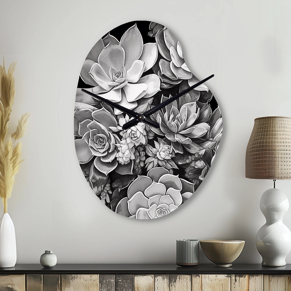 Grey Black Succulent Resilience - Asymmetric Metal Wall Clock