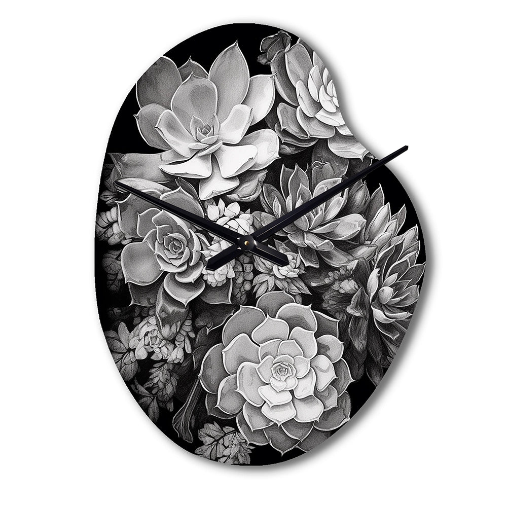 Grey Black Succulent Resilience - Asymmetric Metal Wall Clock