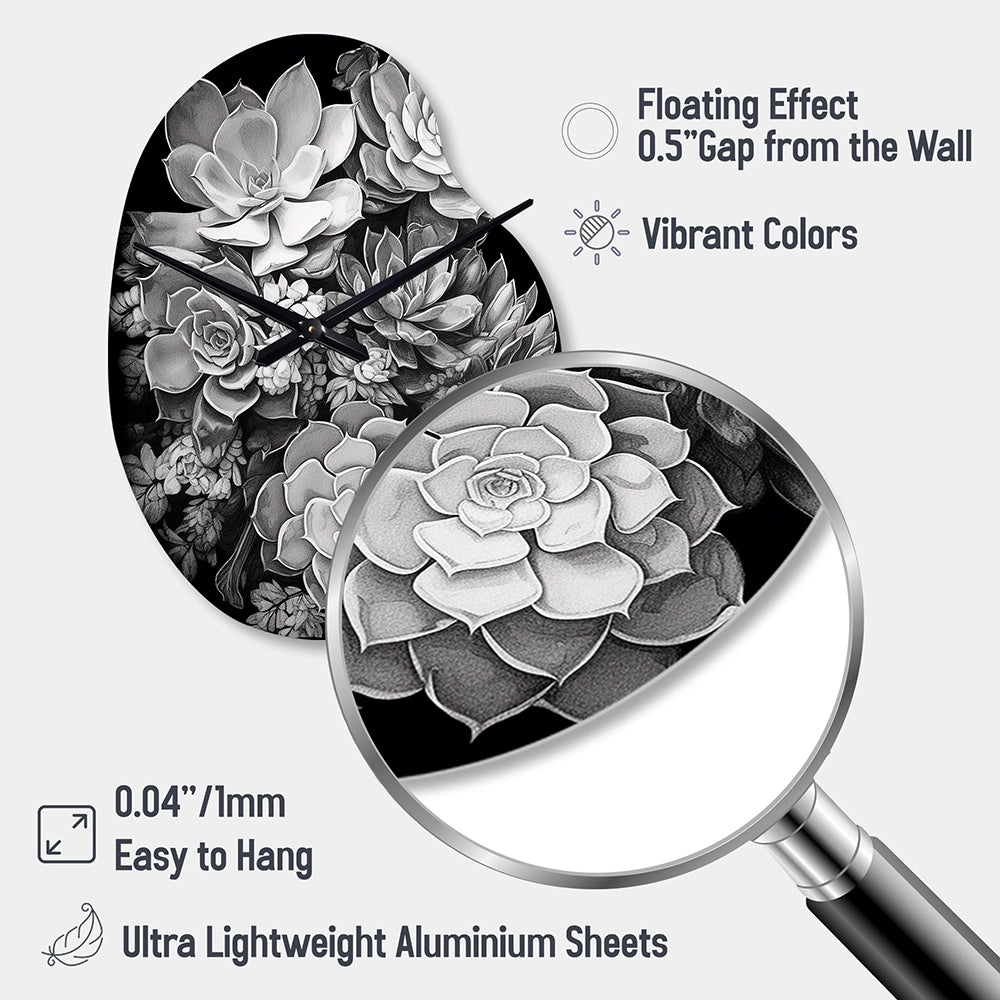 Grey Black Succulent Resilience - Asymmetric Metal Wall Clock