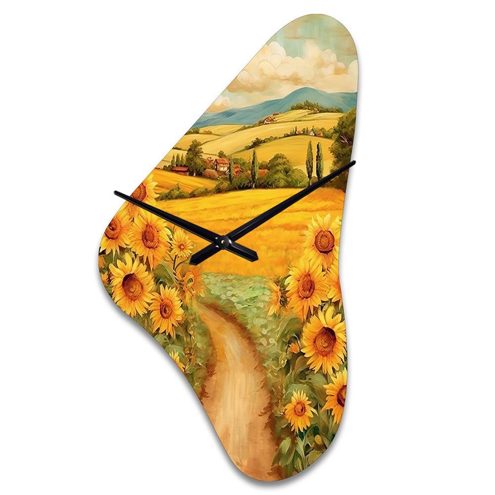 Golden Cheerful Sunflowers II - Asymmetric Metal Wall Clock