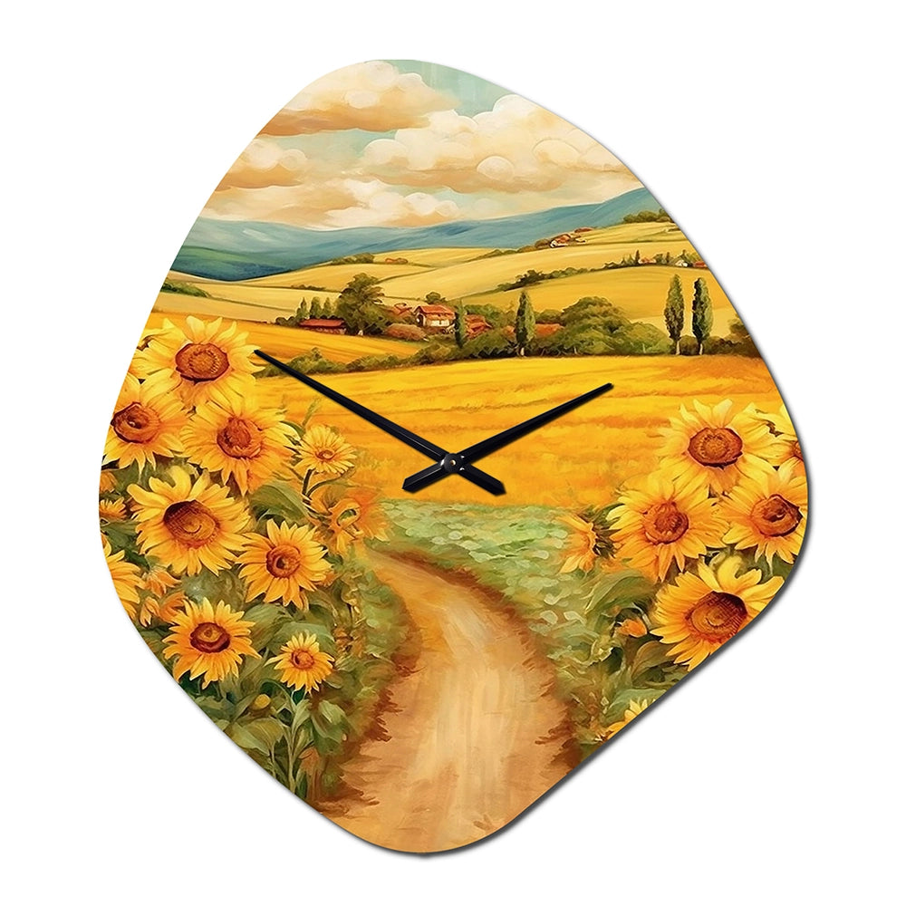 Golden Cheerful Sunflowers II - Asymmetric Metal Wall Clock