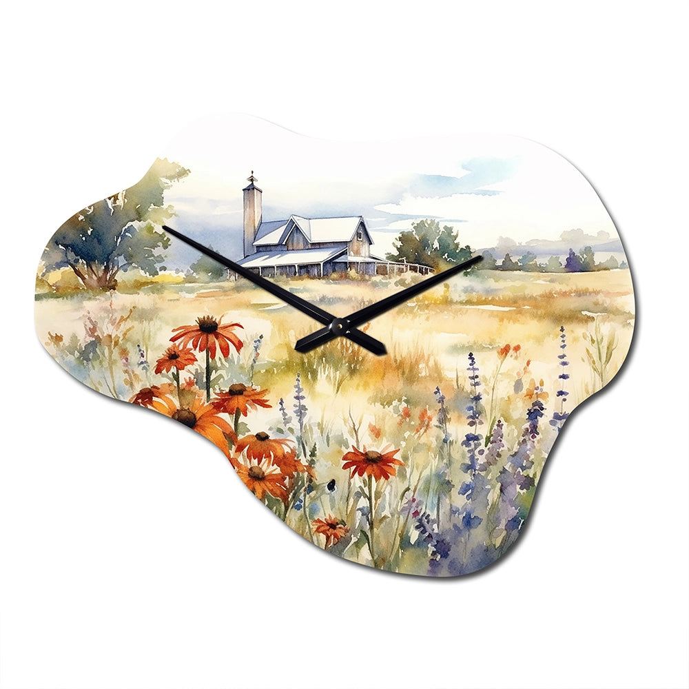 Green White Meadow At The Farm II - Asymmetric Metal Wall Clock