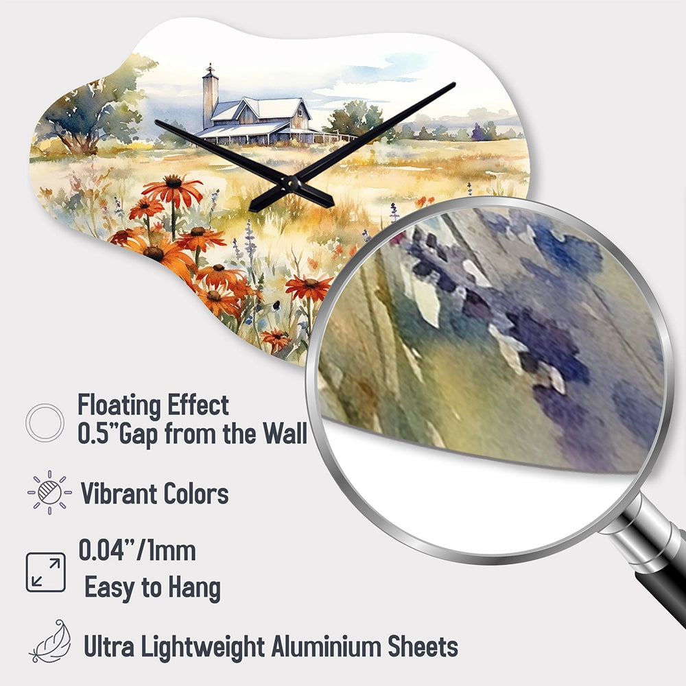 Green White Meadow At The Farm II - Asymmetric Metal Wall Clock