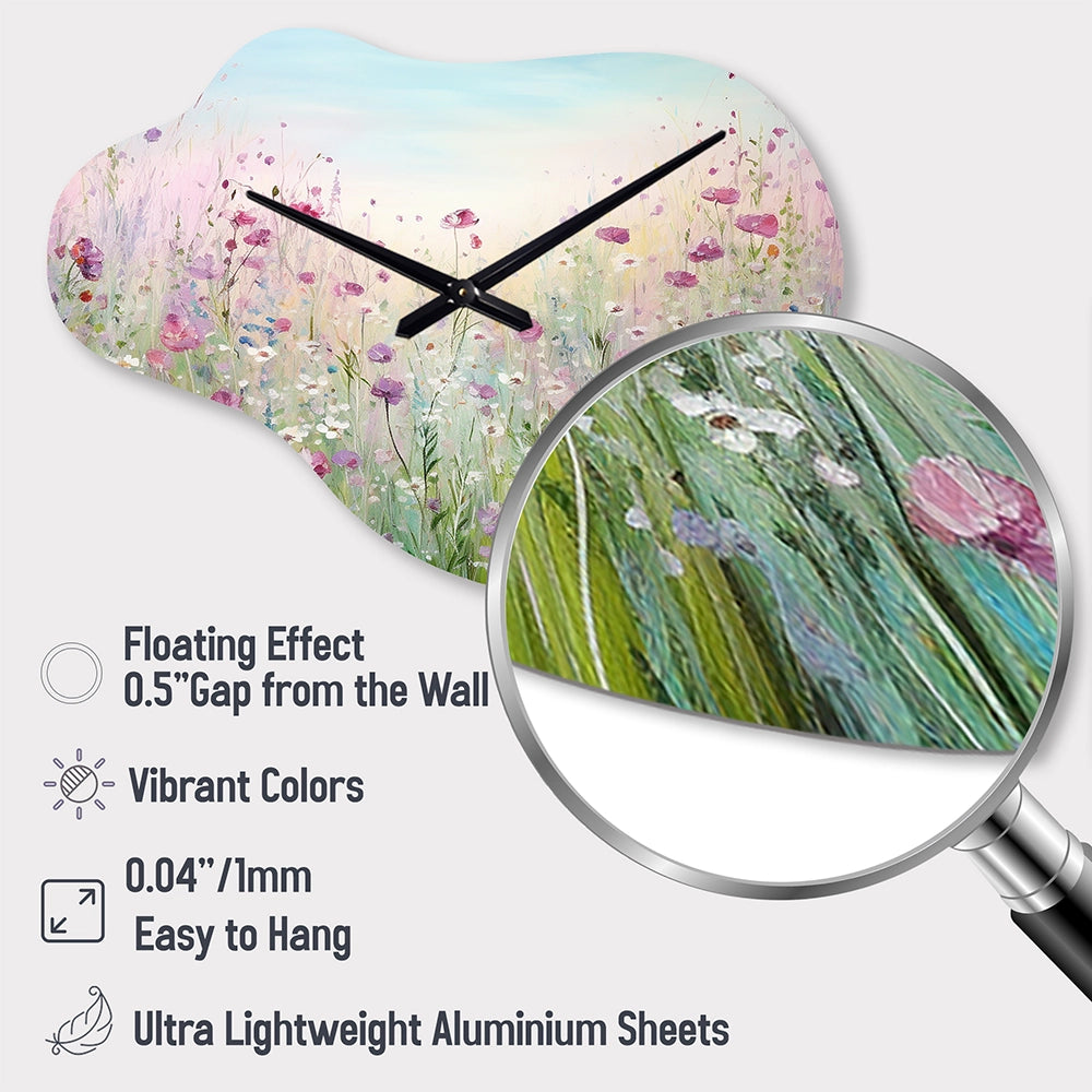 Wild Flowers Meadows - Asymmetric Metal Wall Clock