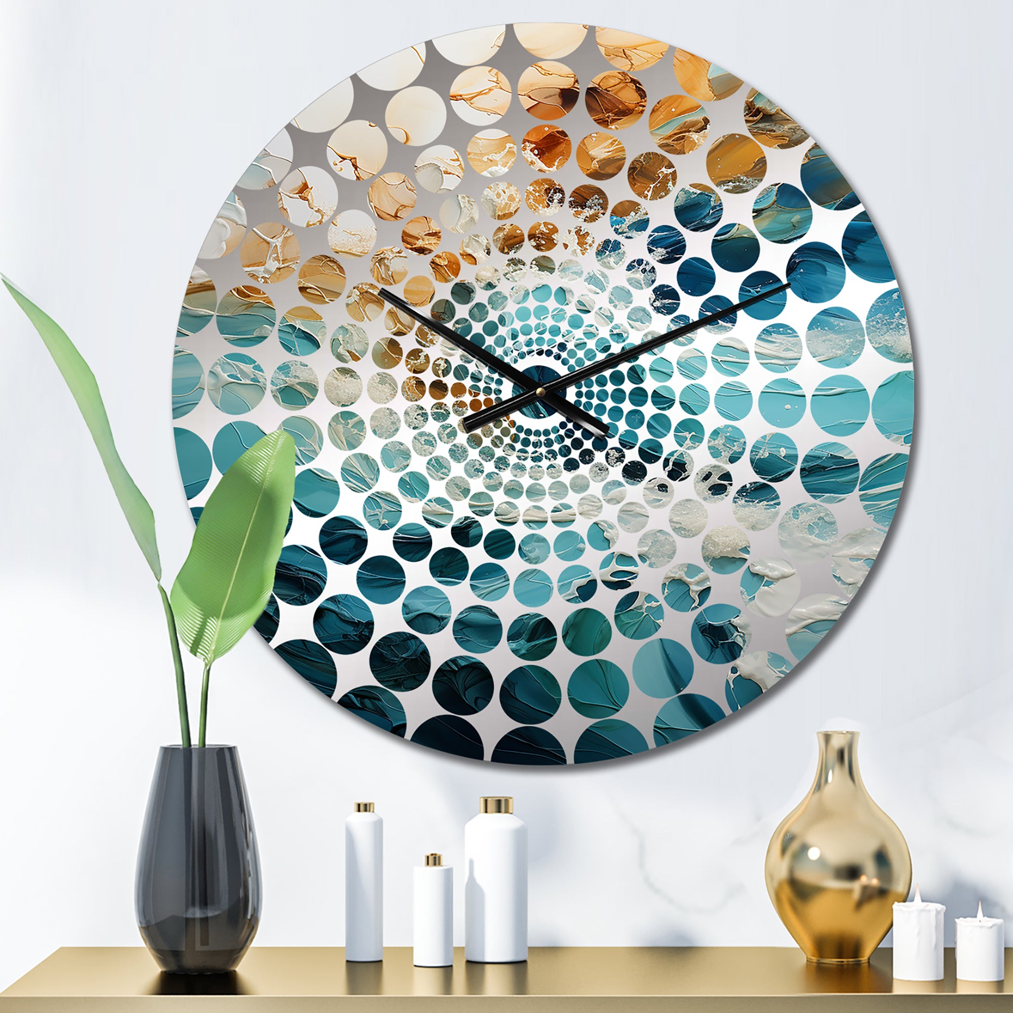 Ocean White And Blue Currents II - Coastal Metal Wall Clock