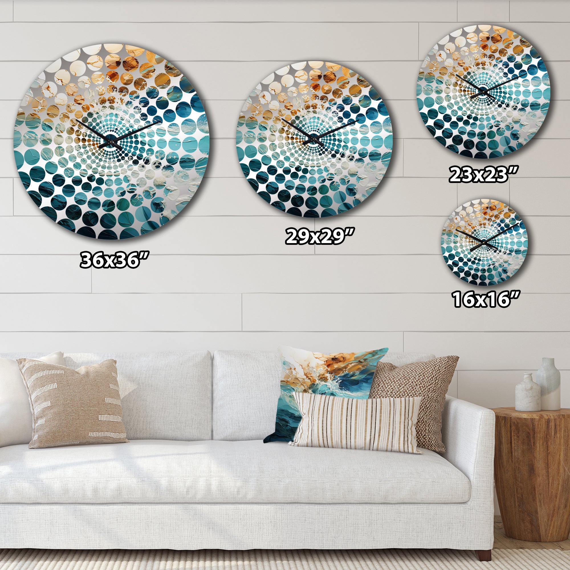 Ocean White And Blue Currents II - Coastal Metal Wall Clock
