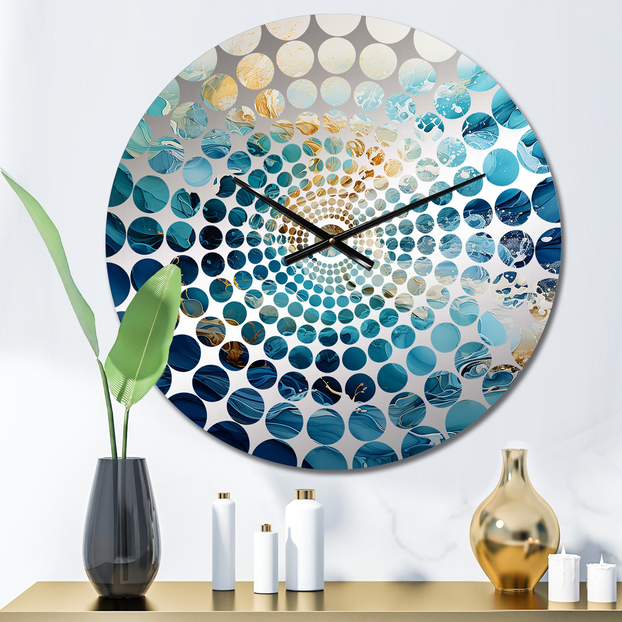 Ocean White And Blue Currents III - Coastal Metal Wall Clock