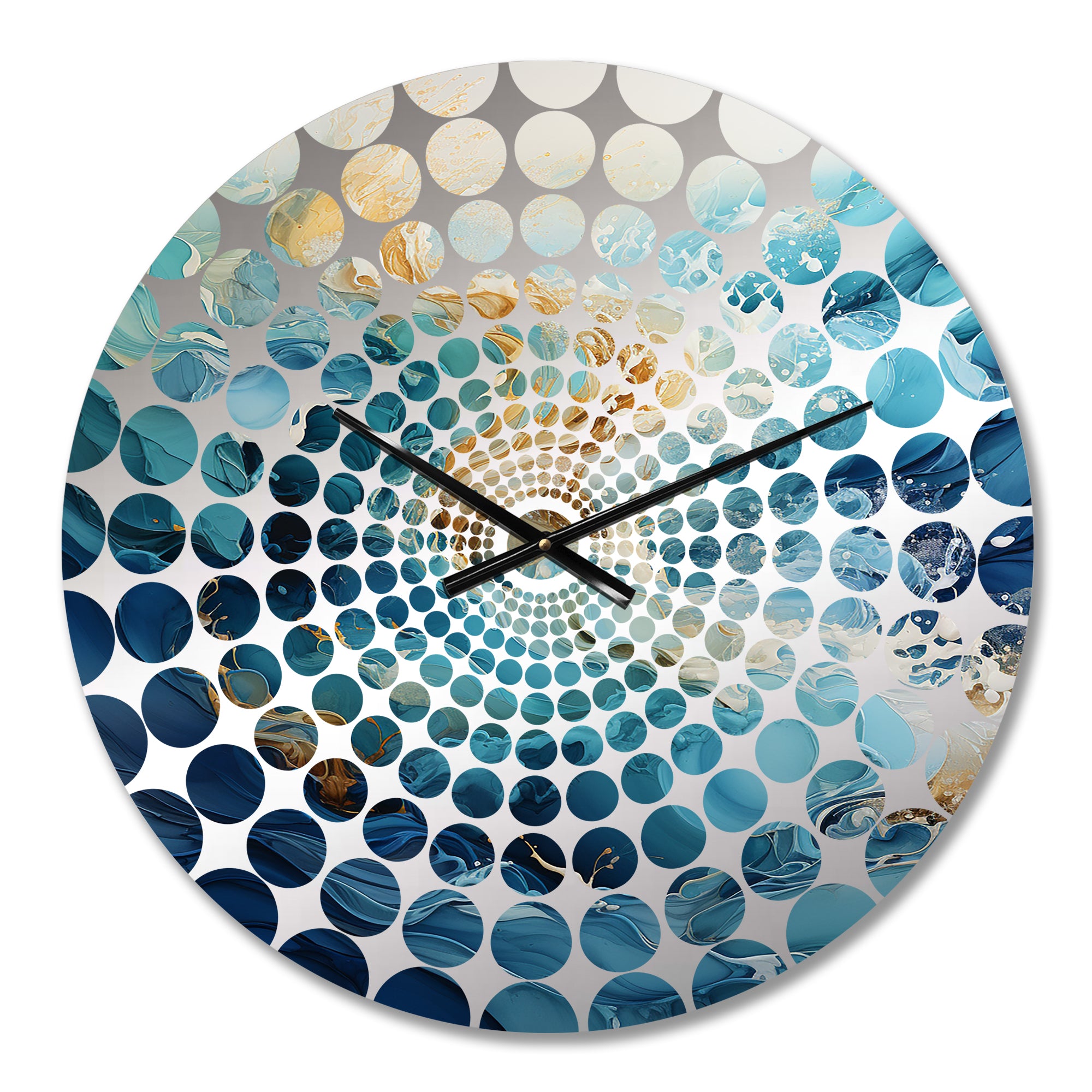 Ocean White And Blue Currents III - Coastal Metal Wall Clock