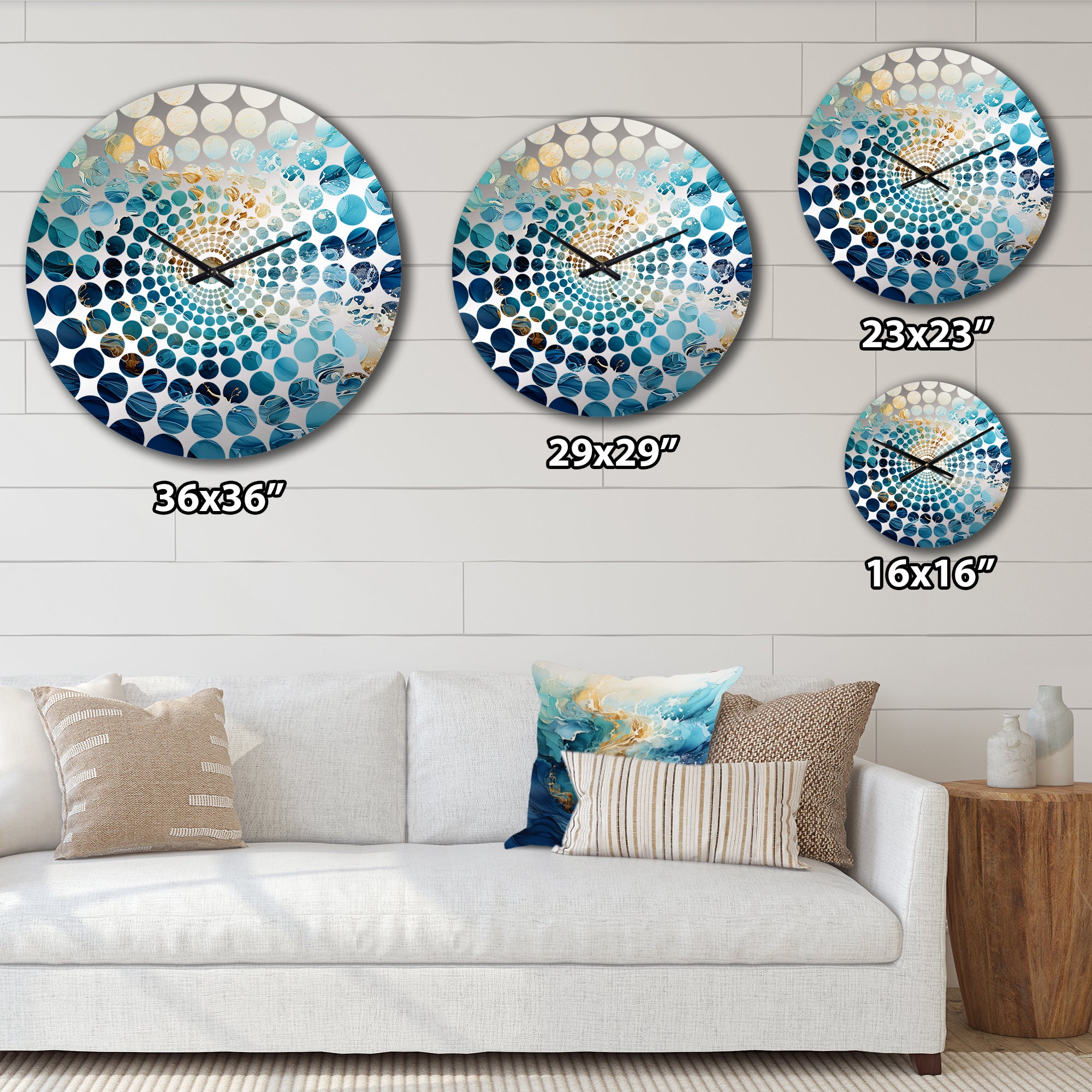 Ocean White And Blue Currents III - Coastal Metal Wall Clock