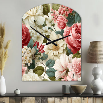 Antique Rose Muted Green Garden - Asymmetric Metal Wall Clock
