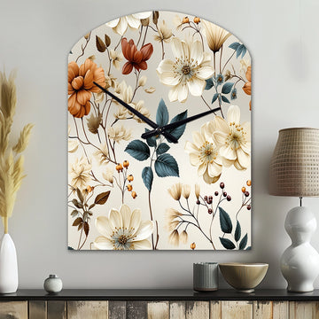 Autumn Orange And White Cottage Flowers - Asymmetric Metal Wall Clock