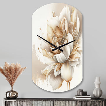 Blooming Beige Floral Design I - Asymmetric Metal Wall Clock