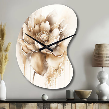 Blooming Beige Floral Design IV - Asymmetric Metal Wall Clock