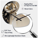 Grey Gold Flower Bouquet V - Asymmetric Metal Wall Clock