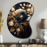 Navy Blue And Gold Rose II - Asymmetric Metal Wall Clock