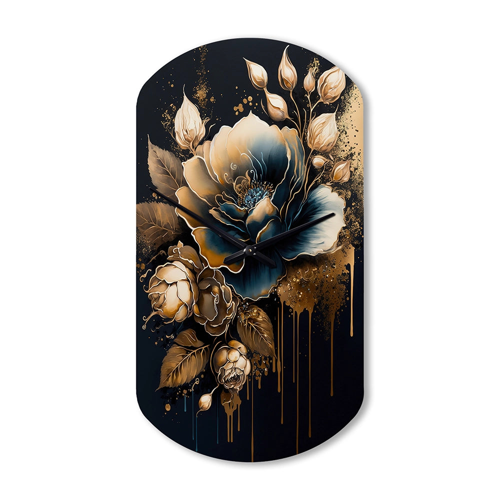 Navy Blue And Gold Rose II - Asymmetric Metal Wall Clock