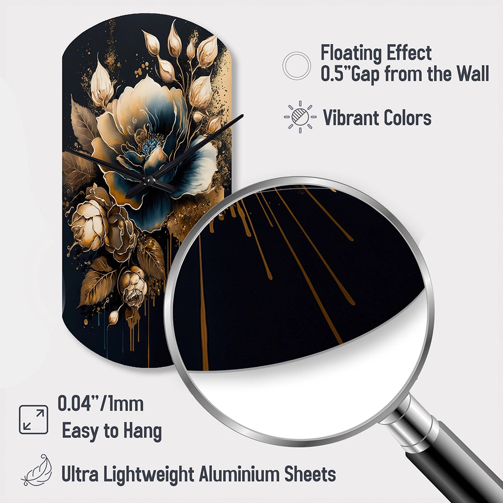 Navy Blue And Gold Rose II - Asymmetric Metal Wall Clock