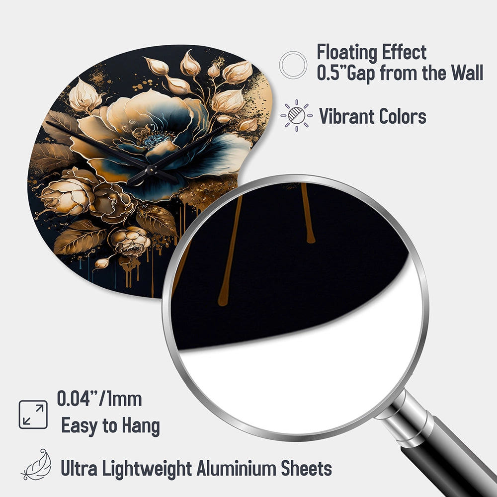 Navy Blue And Gold Rose II - Asymmetric Metal Wall Clock