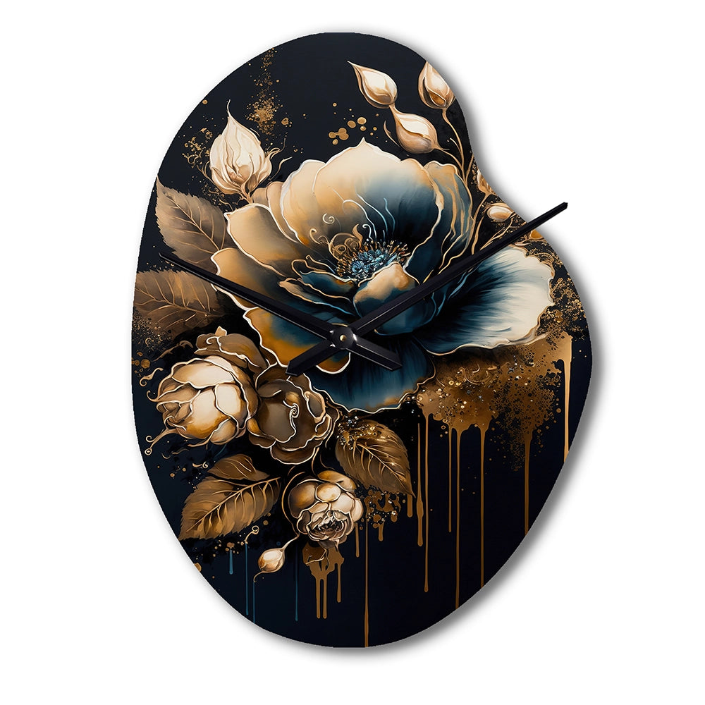 Navy Blue And Gold Rose II - Asymmetric Metal Wall Clock