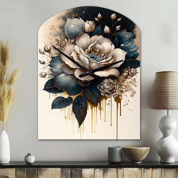Black And White Rose Design III - Asymmetric Metal Wall Clock