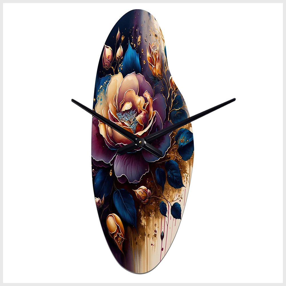 Night Shade Rose Design V - Asymmetric Metal Wall Clock