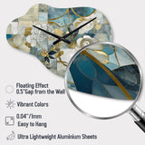 Golden Blue Marble Floral Design II - Asymmetric Metal Wall Clock
