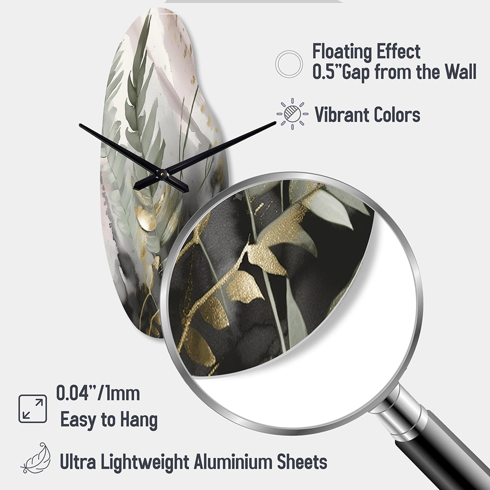 Green Fern Whispers I - Asymmetric Metal Wall Clock