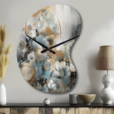 Golden Blue Silky Flower Design II - Asymmetric Metal Wall Clock