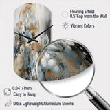 Golden Blue Silky Flower Design II - Asymmetric Metal Wall Clock