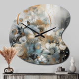 Golden Blue Silky Flower Design II - Asymmetric Metal Wall Clock
