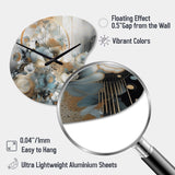 Golden Blue Silky Flower Design II - Asymmetric Metal Wall Clock