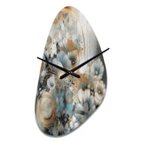 Golden Blue Silky Flower Design II - Asymmetric Metal Wall Clock