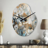 Golden Blue Silky Flower Design II - Asymmetric Metal Wall Clock
