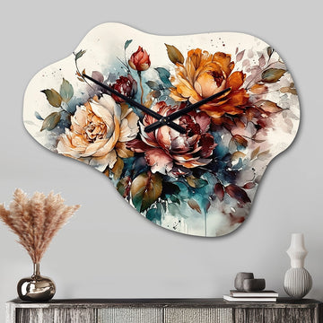 Blooming Vintage Flowers I - Asymmetric Metal Wall Clock