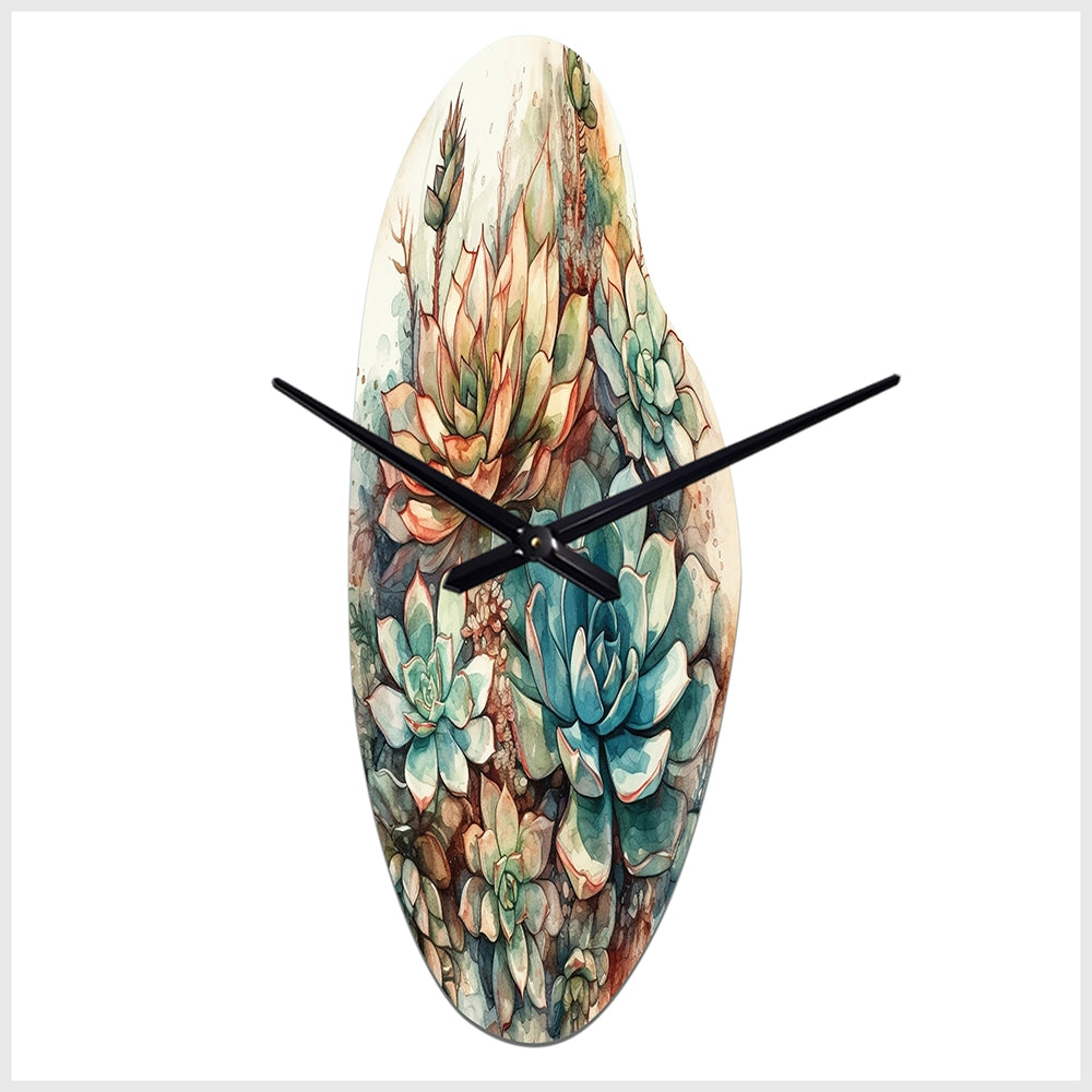 Green Red Cactus Scenery II - Asymmetric Metal Wall Clock