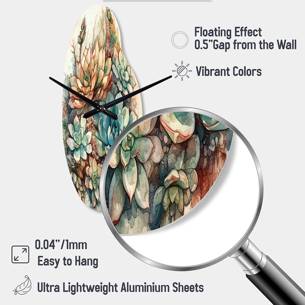 Green Red Cactus Scenery II - Asymmetric Metal Wall Clock