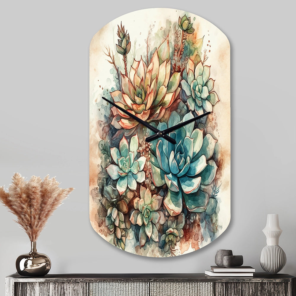 Green Red Cactus Scenery II - Asymmetric Metal Wall Clock