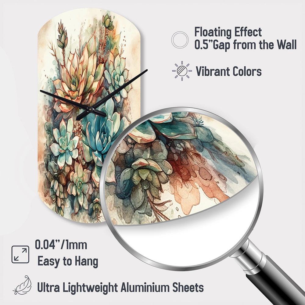 Green Red Cactus Scenery II - Asymmetric Metal Wall Clock