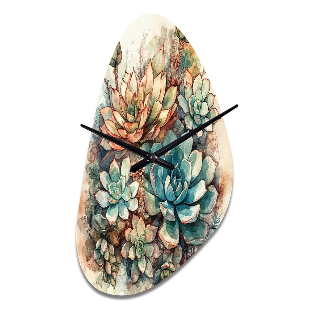 Green Red Cactus Scenery II - Asymmetric Metal Wall Clock